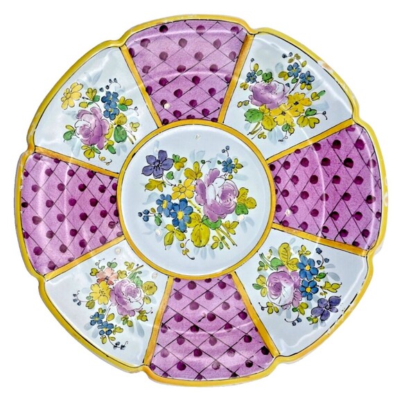 Veuve Perrin France Faience Marseille Plates Hand Painted Floral Set of 2 Signed - Picture 2 of 9